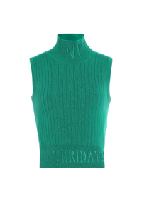 High Neck Knit Tank Top in Island Green