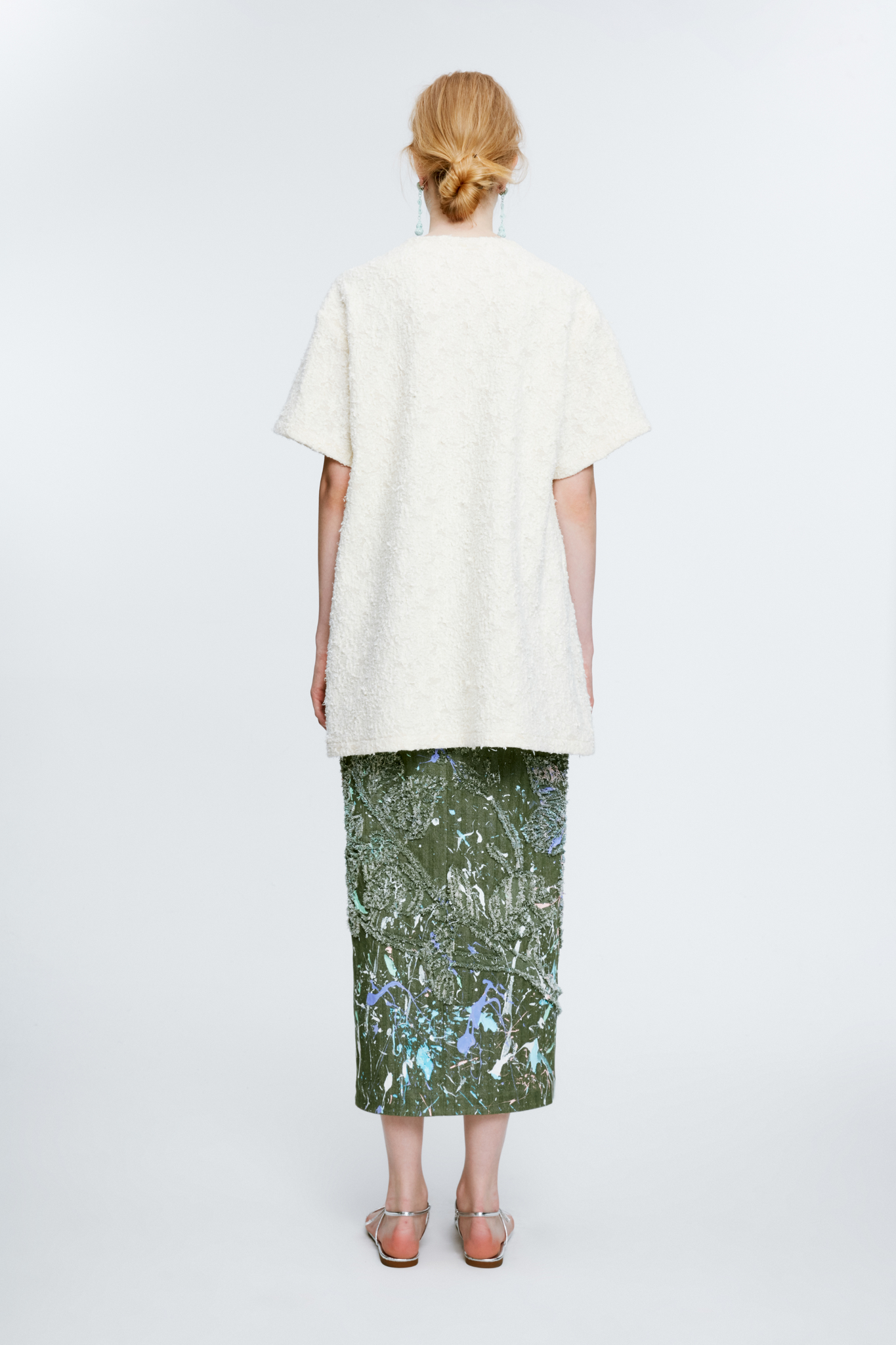 Ink-Splashed Denim Midi skirt