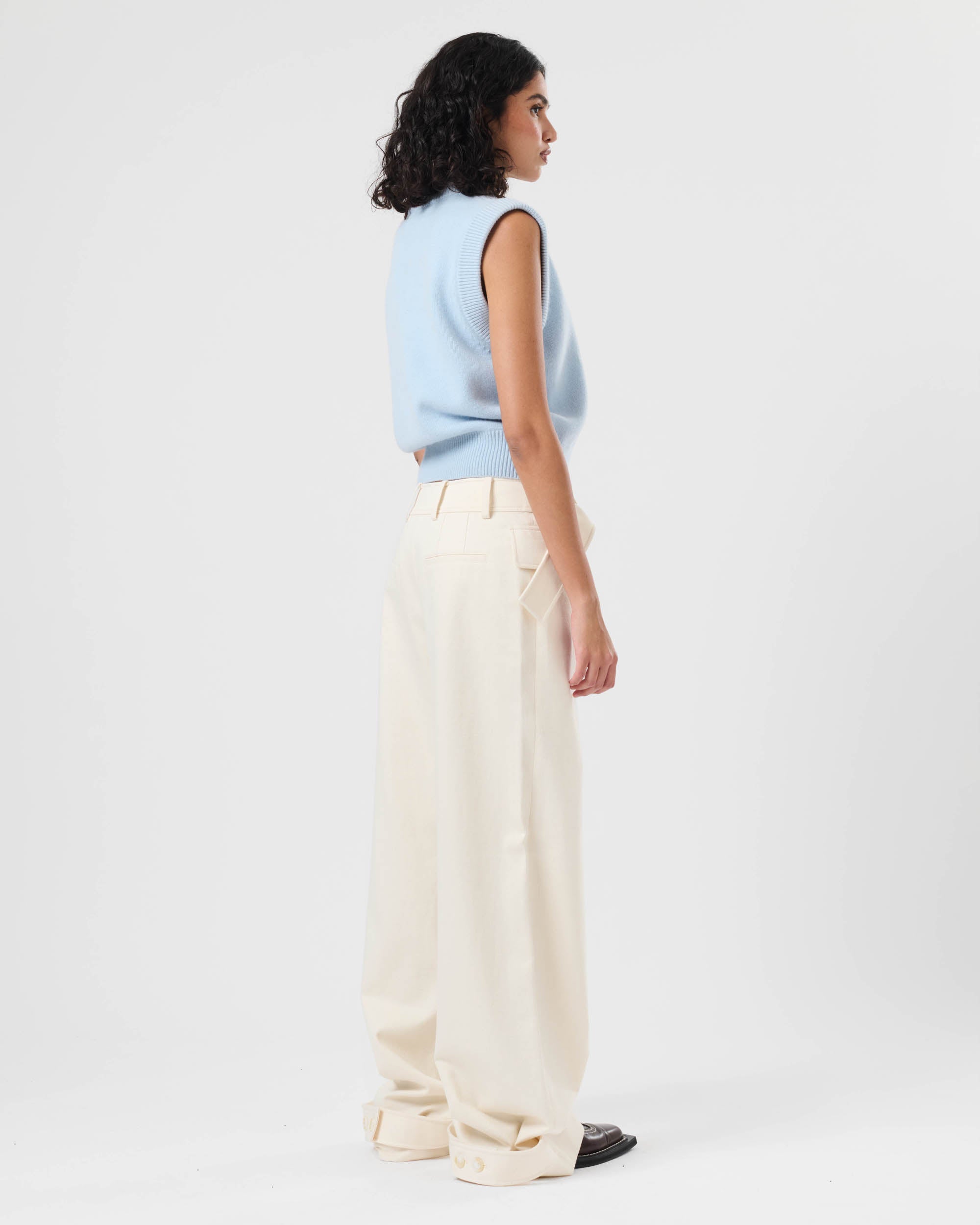 Wide Leg Tab Trousers