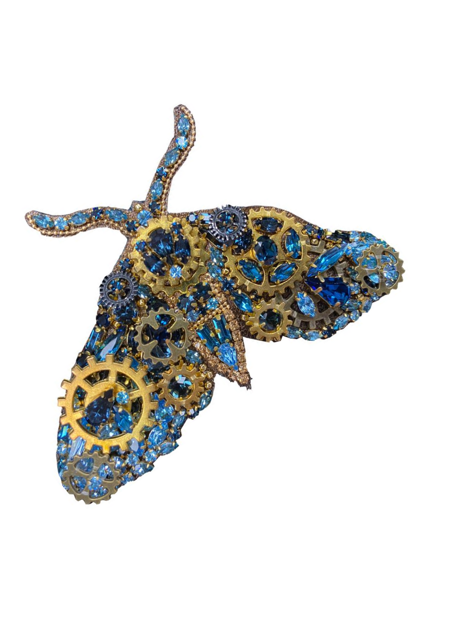 3D Wheel Detail Blue Moth Brooch