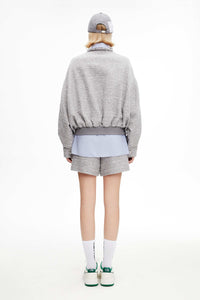 Grey Tweed Straight-Leg Shorts