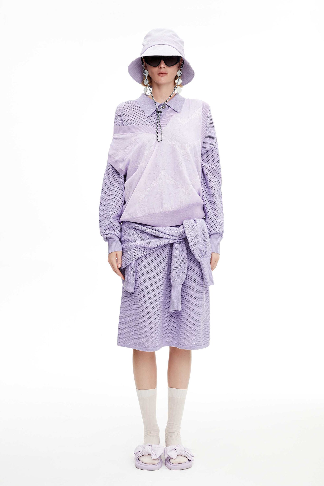 Lilac Open Knit Polo Dress