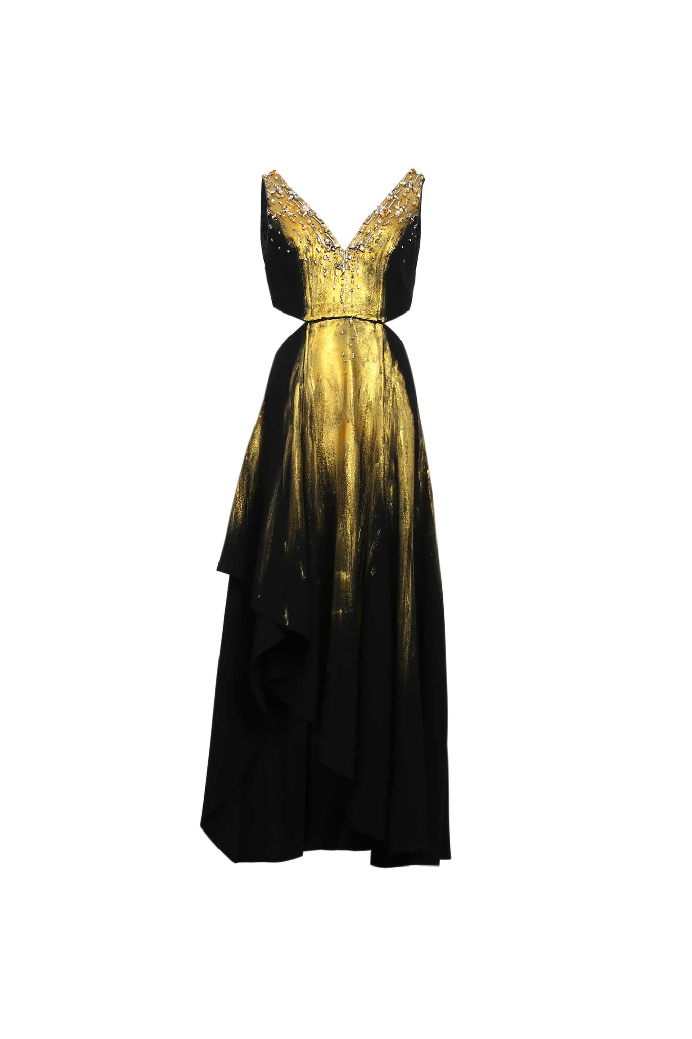 Black and Gold Cut-out Sleevless Maxi Dress