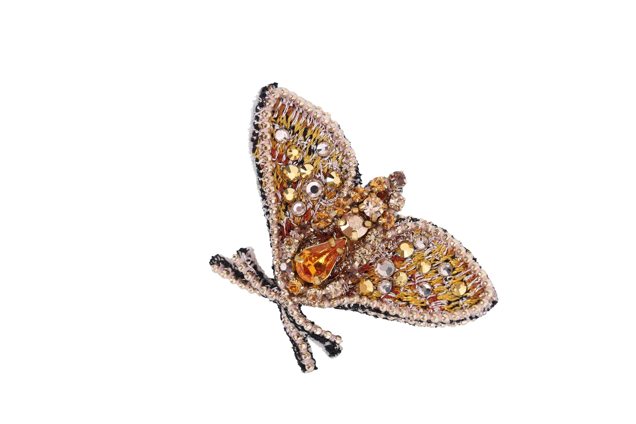 Gold Embellished Diamond Moth Brooch